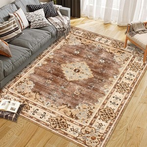 Area Rugs Washable Farmhouse Rug for Living Room Large Boho Vintage Distressed Floral Carpet Non Slip for Nursery - 1 of 4