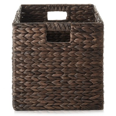 Espresso Water Hyacinth 12" Storage Baskets with Handles, Set of 2