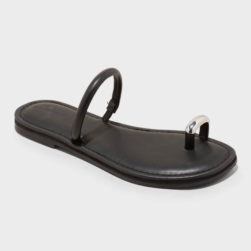 Women's Clara Toe Ring Sandals - Universal Thread™ Black 6: Slip-On, Cushioned Footbed, Flexible Outsole, Square Open Toe