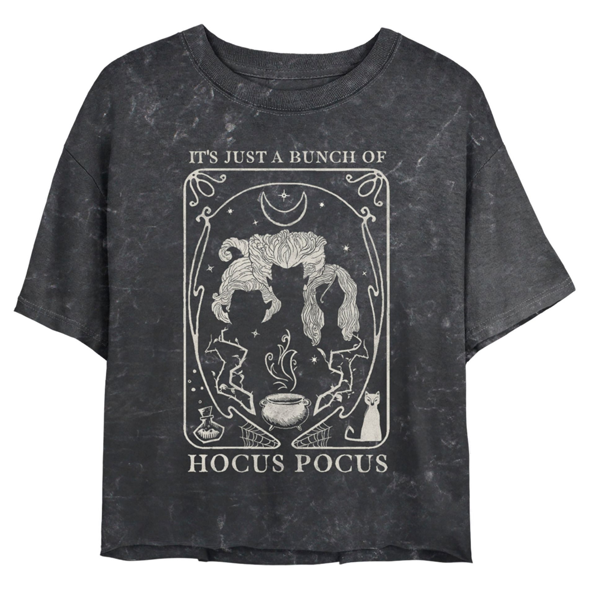 Juniors Womens Hocus Pocus Witch Tarot Card Crop T-Shirt - Black - Medium
