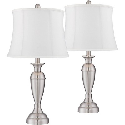 Regency Hill Modern Table Lamps Set of 2 Brushed Nickel Silver Metal Cream Fabric Drum Shade for Living Room Bedroom House Home