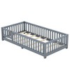 Gulches Twin Size Bed Floor Bed with Safety Guardrails and Door for Kids, Gray - 3 of 4