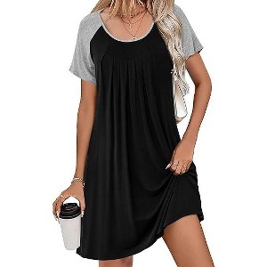 Ekouaer Women's Nightgown Short Sleeve Sleepwear Comfy Sleepshirts Pleated Scoopneck Nightshirt - 1 of 2