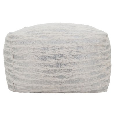 Silver Foil Print Faux Fur Pouf, 24" x 24" x 16"