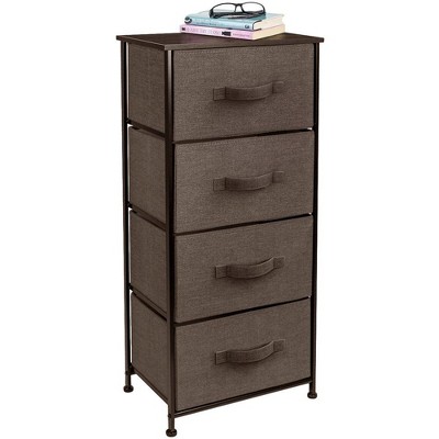 Sorbus Brown 4-Drawer Chest with Steel Frame and Fabric Bins