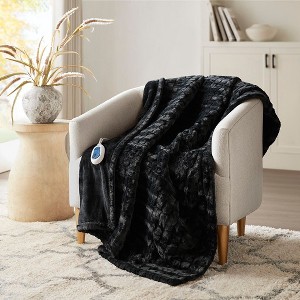 Sapphtopaz 1PC Faux Fur Heated Throw Blanket, All Seasons Comfort Blanket, Carved & Brushed Serengeti Blanket, 50x70" for Living Room or Bedroom - 1 of 4