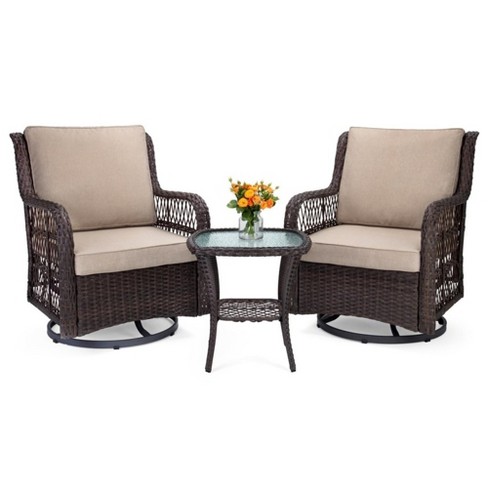 3 Pieces Patio Furniture Bistro Set, Outdoor Wicker Swivel Rocker - image 1 of 4