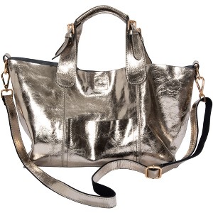 Pavilion Gift Company - Anissa Pyrite - 14" x 9.5" Metallic Leather Purse/Handbag - Handbags - 1 of 4