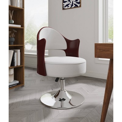 Swivel Faux Leather Accent Chair in White and Chrome - Set of 2