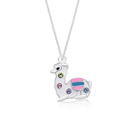 Chanteur Hypoallergenic Kids Jewelry Accessories Lama Enamel Crystal White Gold Palladium Plating Necklace Pendant
