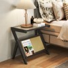 SKONYON End Table Bamboo Accent Side Table with Tempered Glass Top and Open Storage Shelf - 2 of 4
