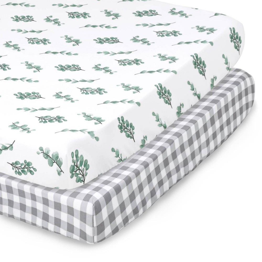 Photos - Bed Linen The Peanutshell Fitted Playard Sheets - Farmhouse Floral and Gray Plaid 