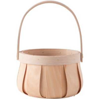 Vintiquewise Small Round Natural Woodchip Wooden Decorative Storage Basket with Handle