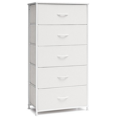 Crestlive Products Vertical Large Dresser Widen and enlarge Storage Tower with Sturdy Steel Frame Wood Top Easy Pull Fabric Bins