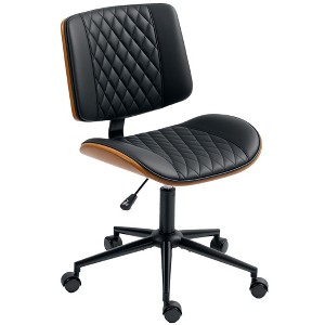 HOMCOM Home Office Chair No Arms with Wheels, PU Leather Mid Back Desk Chair with Adjustable Height, 360 Swivel for Office, Meeting Room, Black - 1 of 4