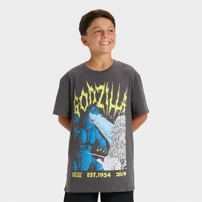 Boys' Godzilla Oversized Short Sleeve Graphic T-Shirt - Black Wash