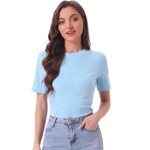 Allegra K Women's Casual Round Neck Basic Textured Summer T-Shirt - 1 of 4