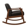 1pc Rocking Chair Dark Brown Faux Leather Upholstery Button Tufted Solid Wood Furniture - 2 of 4