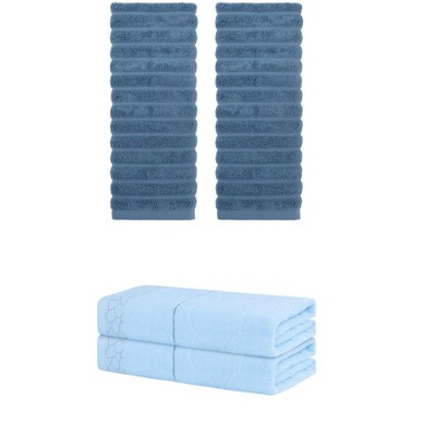 REGALWOVEN Bathroom Gym SPA Cotton Soft Absorbent Bath Hands Towel Set 2 Pcs