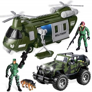 Military Toy Set, Military Vehicles Toy Toy, Transport Helicopter and Military Truck Action Figures for Boys Age 4-7, Kids Birthday Xmas Gifts - 1 of 4