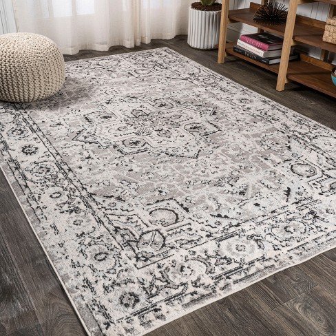 4'x6' Denia Ornate Geometric Medallion Area Rug, Dark Gray - Jonathan Y ...