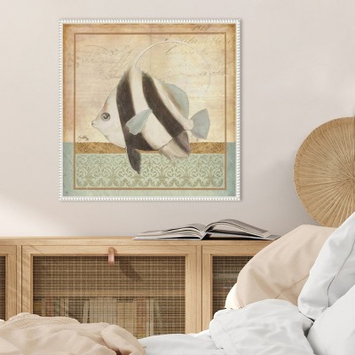 Vintage Nautical Fish Print on Beaded Canvas Frame