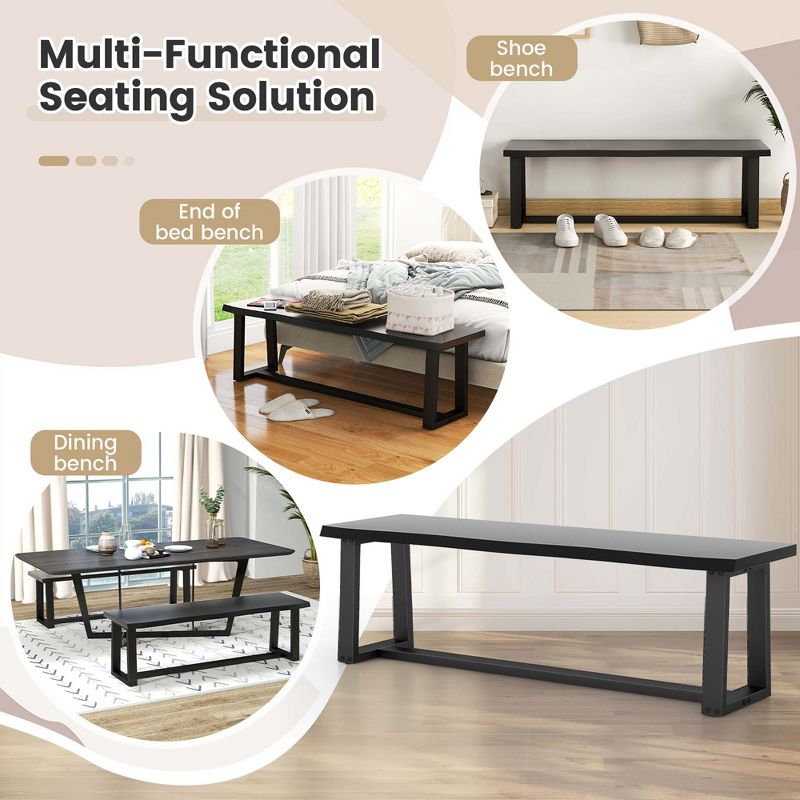 Costway 56.5"L Large Table Bench Wood Dining Bench with Wavy Edge & Metal Frame Coffee/Black, 5 of 11