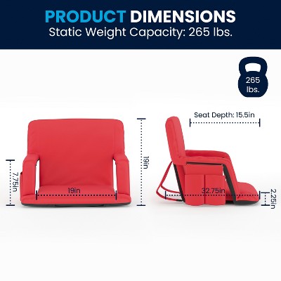 Extra Wide Red Reclining Stadium Chair with Backpack Straps