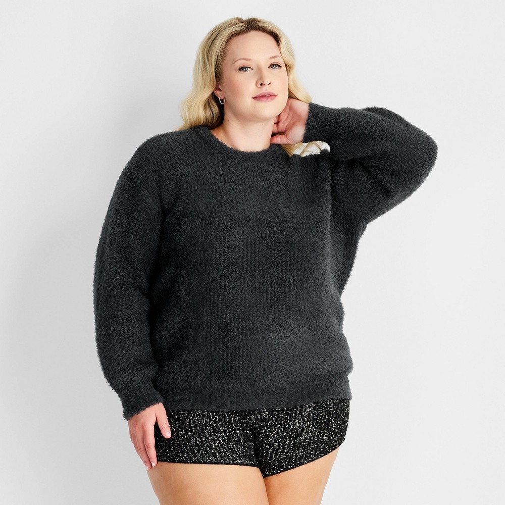 Women's Crewneck Relaxed Teddy Sweater - Future Collective Dark Gray 4X