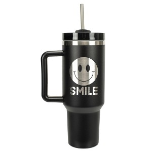 100 North Smile Happy Face Hippie Wrap-Around 40 Oz. Stainless Steel Water Bottle Coffee Mug, Spill & Leak Resistant, Travel Tumbler with Handle, Lid - 1 of 4