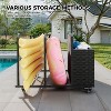Outdoor Cart Storage Box, Iron Pipe & Woven Rattan, Swivel Wheels, Double Compartments, Large Basket, 39.4", Weather-Resistant, 110 lbs Capacity - 3 of 4
