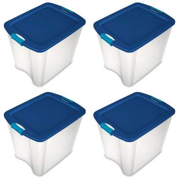Sterilite 26 Gallon Plastic Latch & Carry Storage Bin Tote Baskets with Comfortable Handles for Household and Office Organization
