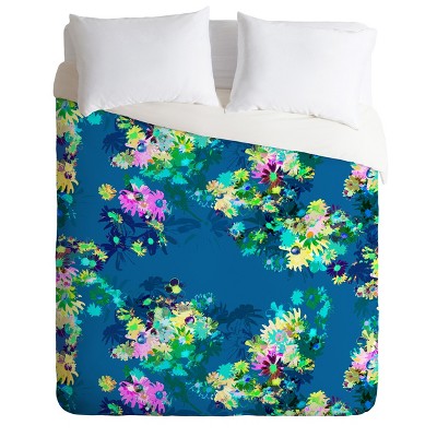 Full/Queen Floral Bel Lefosse Design Jardin Duvet Cover Set Blue - Deny Designs