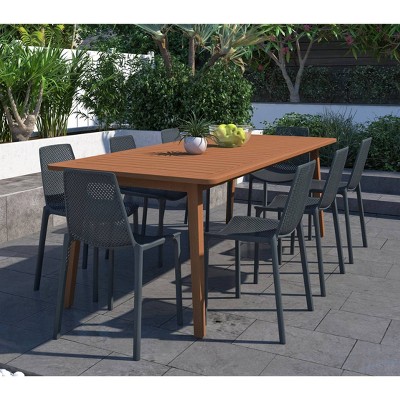 Elvis 9pc Rectangular Wood/Resin Patio Dining Set - Gray - Amazonia