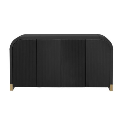 GlasFlength Decorative Storage Cabinets, Wood Frame, with Drawer, Grooved Sliding, Flexible movement, Black, 59.8"*15.7"*32.9"