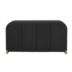 GlasFlength Decorative Storage Cabinets, Wood Frame, with Drawer, Grooved Sliding, Flexible movement, Black, 59.8"*15.7"*32.9" - 1 of 4