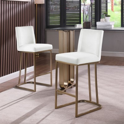 Set of 2 26" bar stools with backrest, gold brushed frame, modern velvet fabric Suitable for kitchen, bar.