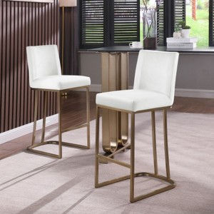 Set of 2 26" bar stools with backrest, gold brushed frame, modern velvet fabric Suitable for kitchen, bar. - 1 of 4