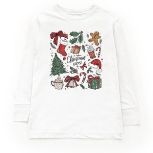 Christmas Vibes Sketched - Youth Long Sleeve Graphic T-Shirt - 1 of 4