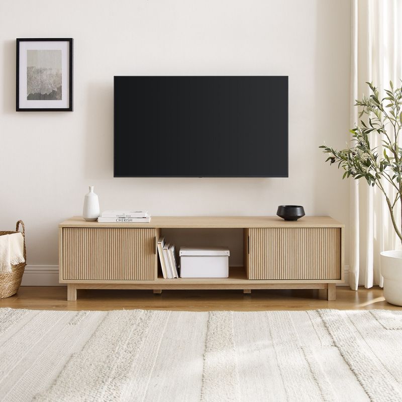 Modern Reeded Wood 2 Door TV Stand for TVs up to 65" - Saracina Home, 4 of 13