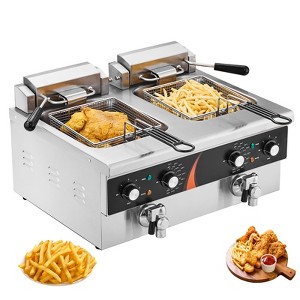 VEVOR Commercial Deep Fryer, Dual Tank 3500W Electric Countertop Fryer, 2 x 9Qt / 8.5L Double Oil Fryer with 2 Baskets, 1mm Thickened Stainless Steel - 1 of 4