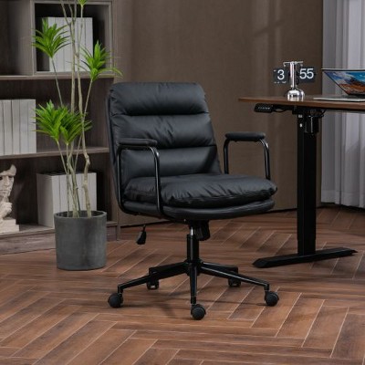 NicBex PU Leather Ergonomic Office Chair, 360° Swivel Home Office Desk Chair, Retro Mid Back Task Chair with Wheels and Padded Armrest, Computer Chair