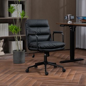 NicBex PU Leather Ergonomic Office Chair, 360° Swivel Home Office Desk Chair, Retro Mid Back Task Chair with Wheels and Padded Armrest, Computer Chair - 1 of 4