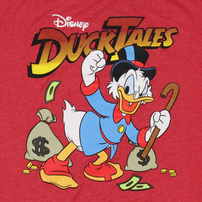 Disney Men's Duck Tales Scrooge McDuck Money Bags Red Heather T-Shirt, 2 of 4