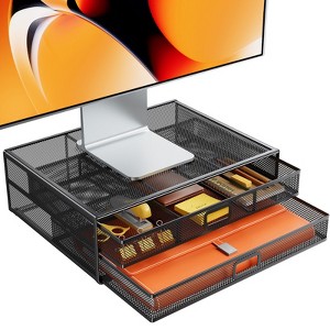 2 Tier Monitor Stand, Metal Monitor Riser with Drawer, Desk Organizer, Monitor Stand with Storage, Desktop Computer Stand for PC, Laptop, Printer - 1 of 4