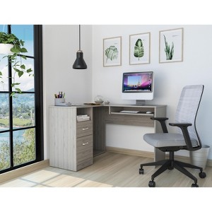 Lyngins L-Shaped Office Desk with CPU Storage,Computer Desk with 2 Drawers and 1 Shelf for Home Office,Company - 1 of 4