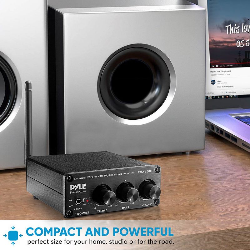 Pyle Bluetooth HiFi Mini Audio Amplifier-Class D Digital Desktop PC Stereo Amplifier Receiver, 3 of 8