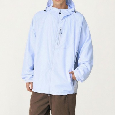 Alilang Men's Lightweight Windbreaker Jacket with Hood Full Zip Closure Panel Detail and Elastic Cuff Design - Medium, Light Blue — фото 4