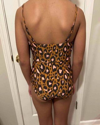 Girls' Leopard Print Knotted One Piece Swimsuit - Art Class™ Black