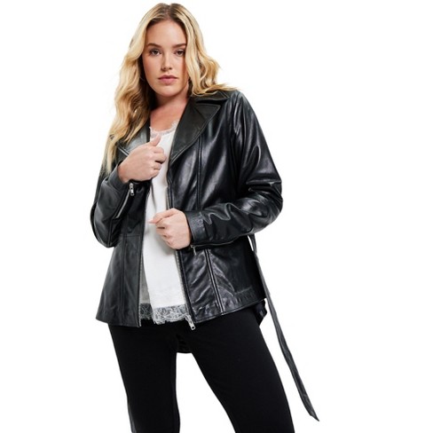 June + Vie by Roaman's Women's Plus Size High-Low Peplum Leather Jacket,  10/12 - Black